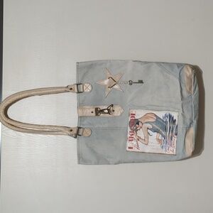 Vintage Addiction Lake Side Resort Canvas Leather Tote NWT